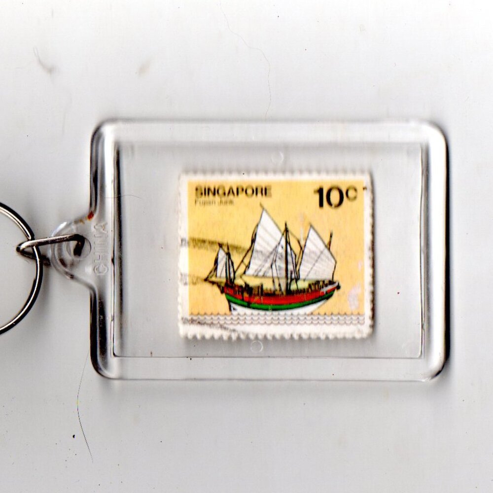 Colorful Oriental Ship Stamp Keyring